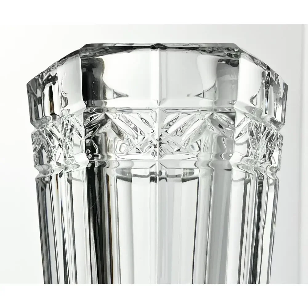 1990s Rogaska Hexagonal Heavy Vertical Cut Crystal Table Vase 8 1/4” Signed
